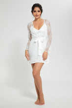 Load image into Gallery viewer, Redtag-White-Lace-Robe-And-Chemise-Set-Robes-Women's-