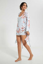 Load image into Gallery viewer, Redtag-Grey-Floral-Printed-Robe-And-Chemise-Set-Robes-Women's-