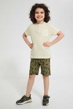 تنزيل الصورة على معرض الصور، Redtag-Olive-Aop-Rib-Waistband-Short-Chino-Shorts-Boys-2 to 8 Years