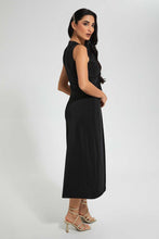 تنزيل الصورة على معرض الصور، Redtag-Black-Trim-Detail-Front-Knot-Dress-Dresses-Women's-