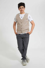 تنزيل الصورة على معرض الصور، Redtag-Beige-Waist-Coast-With-Allover-Print-T-Shirt-Sets-Senior-Boys-9 to 14 Years