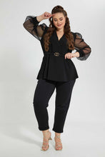 Load image into Gallery viewer, Redtag-Black-Wrap-Front-Peplum-Hem-Top-Tops-Women's-