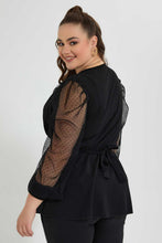 Load image into Gallery viewer, Redtag-Black-Wrap-Front-Peplum-Hem-Top-Tops-Women's-