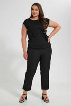Load image into Gallery viewer, Redtag-Black-Belted-Top-With-Embelished-Slv-Tape-Tops-Women's-