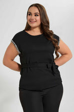 Load image into Gallery viewer, Redtag-Black-Belted-Top-With-Embelished-Slv-Tape-Tops-Women's-