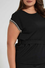 Load image into Gallery viewer, Redtag-Black-Belted-Top-With-Embelished-Slv-Tape-Tops-Women's-