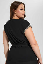 Load image into Gallery viewer, Redtag-Black-Belted-Top-With-Embelished-Slv-Tape-Tops-Women's-