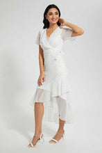 تنزيل الصورة على معرض الصور، Redtag-White-Silver-Dobby-Wrap-Dress-Dresses-Women's-