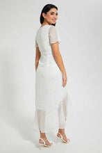 تنزيل الصورة على معرض الصور، Redtag-White-Silver-Dobby-Wrap-Dress-Dresses-Women's-