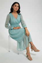 Load image into Gallery viewer, Redtag-Mint-Lurex-Dobby-Wrap-Maxi-Dress-Dresses-Women's-