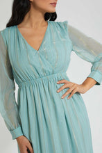 Load image into Gallery viewer, Redtag-Mint-Lurex-Dobby-Wrap-Maxi-Dress-Dresses-Women's-