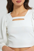 تنزيل الصورة على معرض الصور، Redtag-White-Puff-Sleeve-Square-Neck-Top-Tops-Women's-