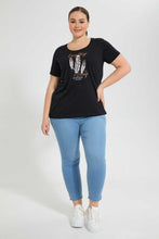 تنزيل الصورة على معرض الصور، Redtag-Black-Sequin-T-Shirt-Graphic-T-Shirts-Women's-