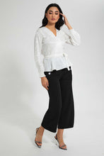 Load image into Gallery viewer, Redtag-Ivory-Satin-Jacquard-Peplum-Blouse-Blouses-Women's-