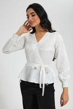 Load image into Gallery viewer, Redtag-Ivory-Satin-Jacquard-Peplum-Blouse-Blouses-Women's-