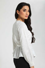 Load image into Gallery viewer, Redtag-Ivory-Satin-Jacquard-Peplum-Blouse-Blouses-Women's-