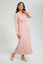 تنزيل الصورة على معرض الصور، Redtag-Blush-Satin-Jacquard-Wrap-Maxi-Dress-Dresses-Women's-