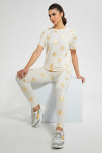 Load image into Gallery viewer, Redtag-Beige-Foil-Allover-Print-T-Shirt-Active-Tees-Women's-