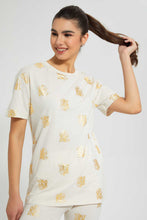 Load image into Gallery viewer, Redtag-Beige-Foil-Allover-Print-T-Shirt-Active-Tees-Women's-