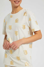Load image into Gallery viewer, Redtag-Beige-Foil-Allover-Print-T-Shirt-Active-Tees-Women's-