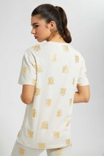 Load image into Gallery viewer, Redtag-Beige-Foil-Allover-Print-T-Shirt-Active-Tees-Women's-