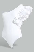 Load image into Gallery viewer, Redtag-Black-Assymetric-Ruffle-Body-Suit-Plain-T-Shirts-Women's-