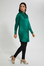 Load image into Gallery viewer, Redtag-Blue-Longline-Satin-Shirt-Casual-Shirts-Women's-