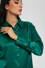 Load image into Gallery viewer, Redtag-Blue-Longline-Satin-Shirt-Casual-Shirts-Women's-