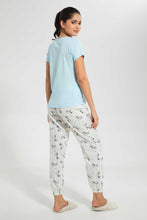 Load image into Gallery viewer, Redtag-Blue-Unicorn-Printed-Pyjama-Set-Pyjama-Sets-Women's-