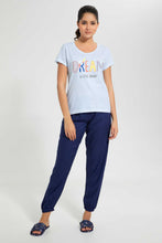 Load image into Gallery viewer, Redtag-White/Navy-Dreams-Printed-Pyjama-Set-Pyjama-Sets-Women's-