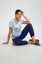 Load image into Gallery viewer, Redtag-White/Navy-Dreams-Printed-Pyjama-Set-Pyjama-Sets-Women's-