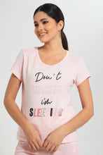 Load image into Gallery viewer, Redtag-Peach-Don'T-Wake-Me-Printed-Pyjama-Set-Pyjama-Sets-Women's-