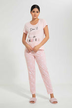 Load image into Gallery viewer, Redtag-Peach-Don'T-Wake-Me-Printed-Pyjama-Set-Pyjama-Sets-Women's-