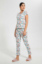 Load image into Gallery viewer, Redtag-White-Allover-Printed-Pyjama-Set-Pyjama-Sets-Women's-
