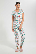 Load image into Gallery viewer, Redtag-White-Allover-Printed-Pyjama-Set-Pyjama-Sets-Women's-