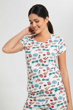 Load image into Gallery viewer, Redtag-White-Allover-Printed-Pyjama-Set-Pyjama-Sets-Women's-