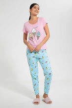 Load image into Gallery viewer, Redtag-Pink-Printed-Pyjama-Set-Pyjama-Sets-Women's-