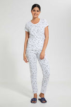 Load image into Gallery viewer, Redtag-White-Allover-Printed-Pyjama-Set-Pyjama-Sets-Women's-