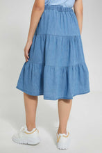 تنزيل الصورة على معرض الصور، Redtag-Denim-Blue-Tiered-Skirt-Skirts-Senior-Girls-9 to 14 Years