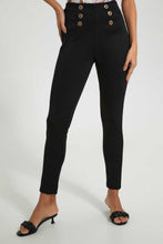 Load image into Gallery viewer, Redtag-Black-Pontie-Leggings-With-Button-Jeggings-Women's-