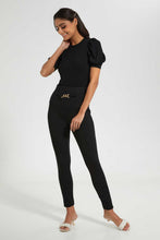 Load image into Gallery viewer, Redtag-Black-Pontie-Leggings-Wiaist-Band-Trim-Jeggings-Women's-
