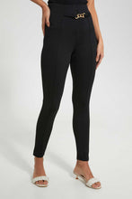 Load image into Gallery viewer, Redtag-Black-Pontie-Leggings-Wiaist-Band-Trim-Jeggings-Women's-