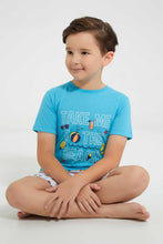 Load image into Gallery viewer, Redtag-Blue-Beach-Print-T-Shirt-And-Short-Pyjama-Set-Pyjama-Sets-Boys-2 to 8 Years
