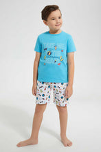 Load image into Gallery viewer, Redtag-Blue-Beach-Print-T-Shirt-And-Short-Pyjama-Set-Pyjama-Sets-Boys-2 to 8 Years