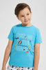 Redtag-Blue-Beach-Print-T-Shirt-And-Short-Pyjama-Set-Pyjama-Sets-Boys-2 to 8 Years