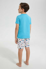Load image into Gallery viewer, Redtag-Blue-Beach-Print-T-Shirt-And-Short-Pyjama-Set-Pyjama-Sets-Boys-2 to 8 Years