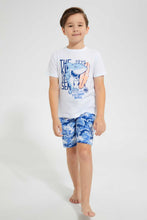 Load image into Gallery viewer, Redtag-White-Shark-Print-T-Shirt-And-Short-Pyjama-Set-Pyjama-Sets-Boys-2 to 8 Years