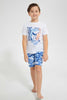 Redtag-White-Shark-Print-T-Shirt-And-Short-Pyjama-Set-Pyjama-Sets-Boys-2 to 8 Years