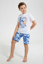 Load image into Gallery viewer, Redtag-White-Shark-Print-T-Shirt-And-Short-Pyjama-Set-Pyjama-Sets-Boys-2 to 8 Years