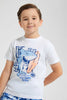 Redtag-White-Shark-Print-T-Shirt-And-Short-Pyjama-Set-Pyjama-Sets-Boys-2 to 8 Years
